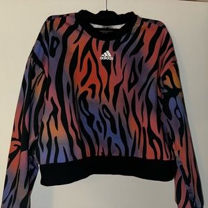 Adidas Womens M Crewneck Cropped Sweatshirt Multi Color Tiger Print